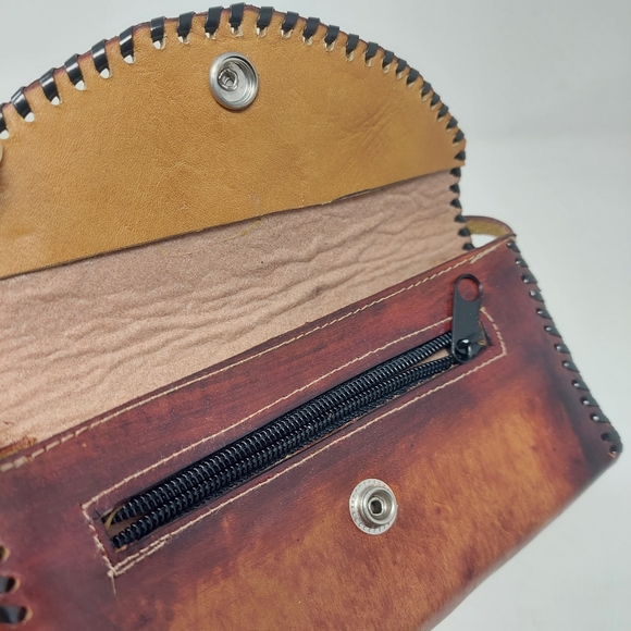 Handmade Hand Tooled Brown Leather Floral Honduras Crossbody Bag Western Boho - Picture 12 of 13